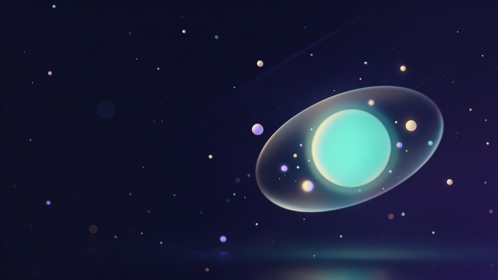暗空间中一颗被柔和光晕照亮的星体，周围环绕细小回应光点